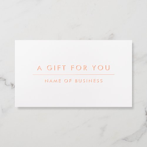 White Minimalist Modern Gift Certificate Gold Rose Foil Business Cards