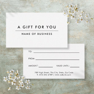 White Minimalist Modern Gift Certificate Note Card