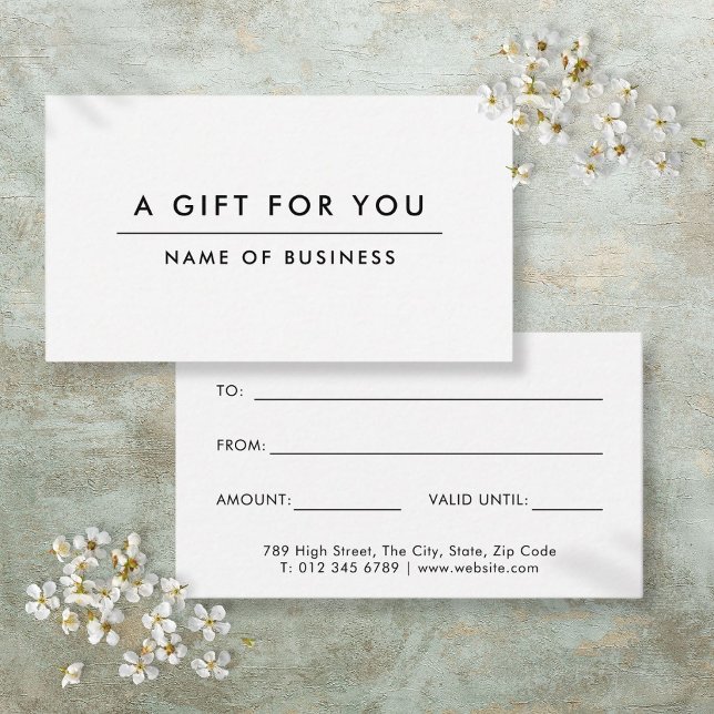 White Minimalist Modern Gift Certificate Note Card (White Minimalist Modern Gift Certificate Note Card)