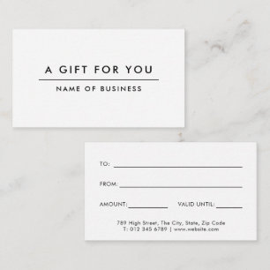 White Minimalist Modern Gift Certificate Note Card