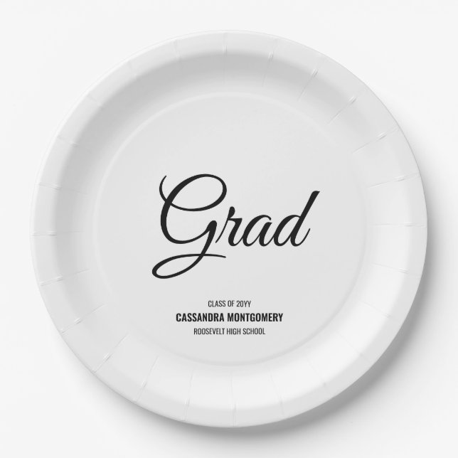 White Minimalist Modern Graduation Party Paper Plates (Front)