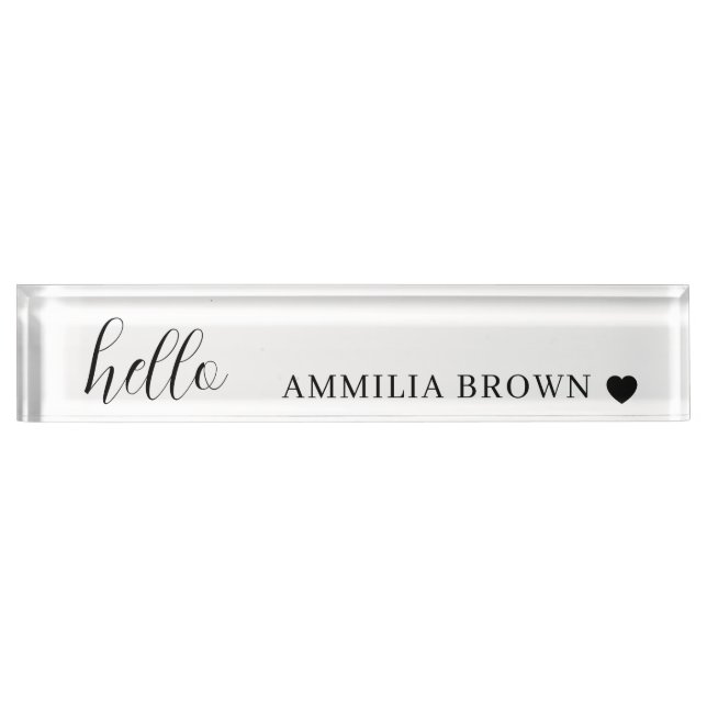 White Minimalist | Modern Heart Clean Design Desk Name Plate (Front)