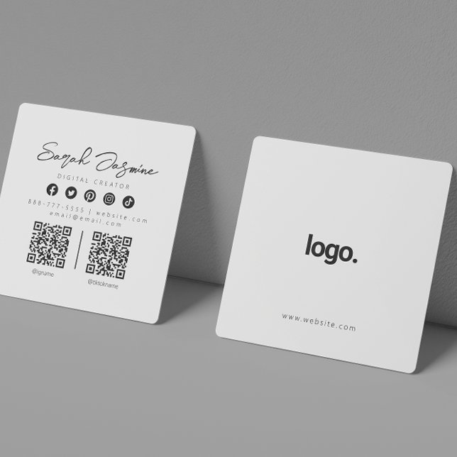 White Minimalist Modern Influencer Scannable Square Business Card (Creator Uploaded)