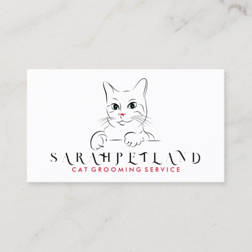 White Minimalist Modern Natural Cat Business Card