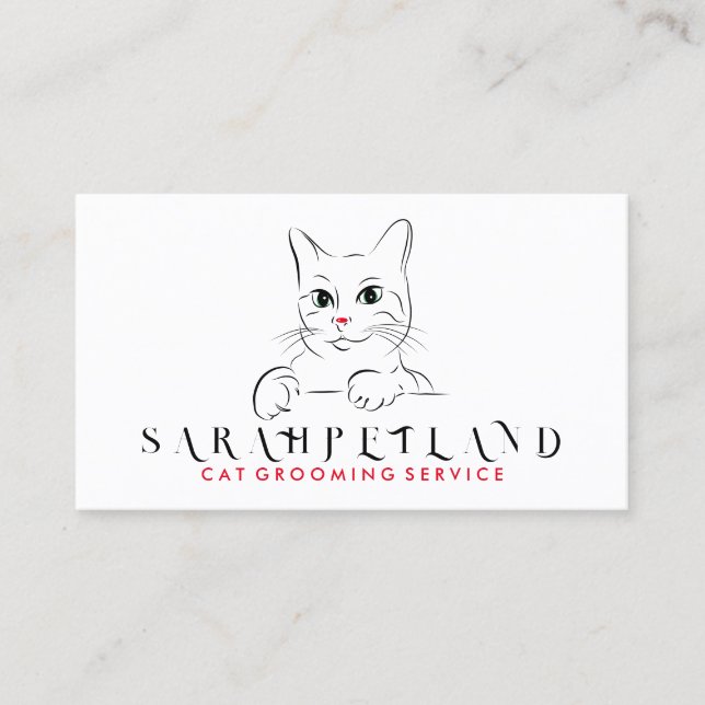 White Minimalist Modern Natural Cat Business Card (Front)