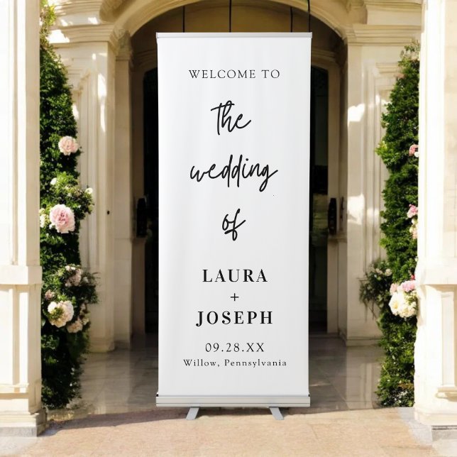 White Minimalist Modern Welcome To Our Wedding Retractable Banner (Creator Uploaded)