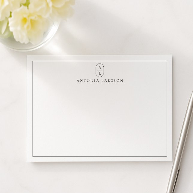 White Minimalist Monogram Name Flat Note Card (Creator Uploaded)