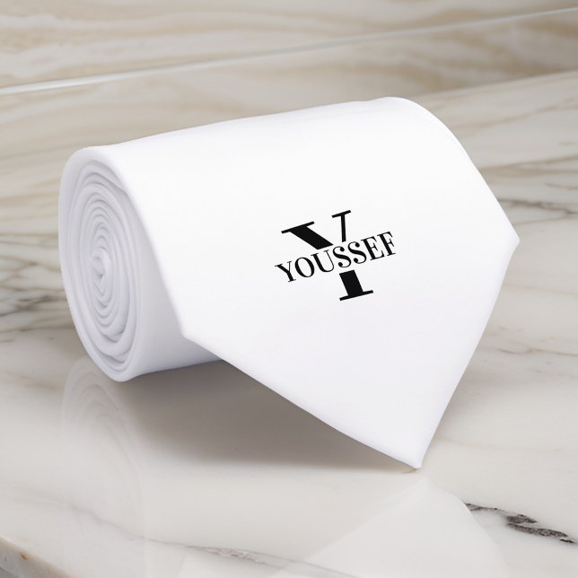 White Minimalist Monogrammed Neck Tie (Creator Uploaded)