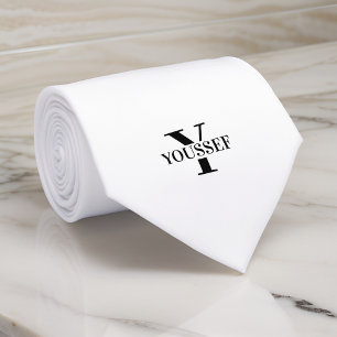 White Minimalist Monogrammed Neck Tie