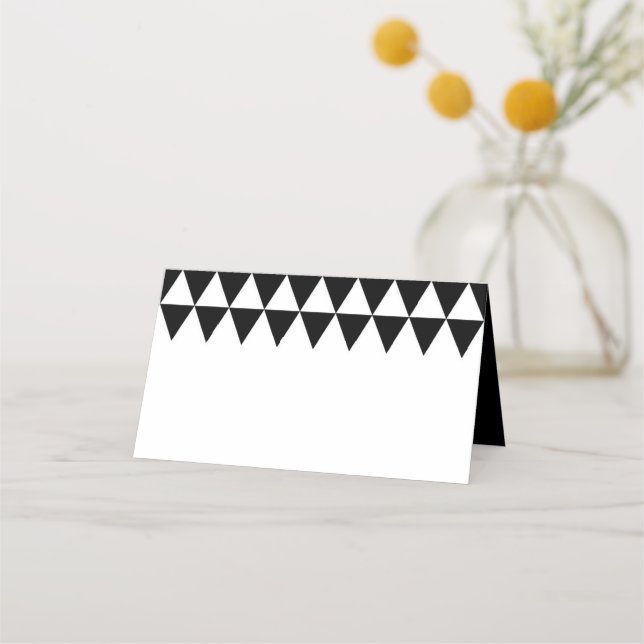 White Minimalist Name Black Triangle Pattern Place Card (Front)