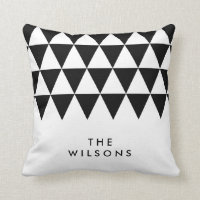 White Minimalist Name Black Triangle Pattern Throw Pillow