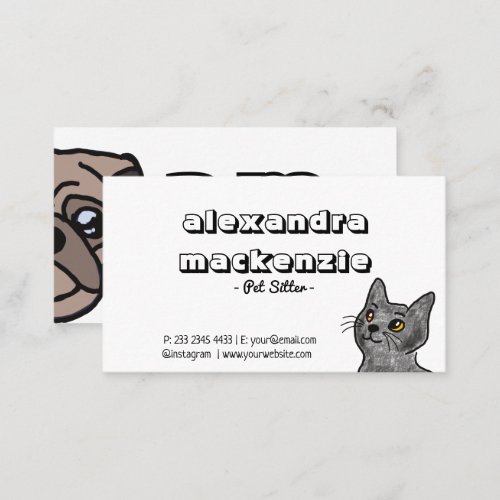 White Minimalist Pet Sitter Cat And Dog Pet Care Business Card