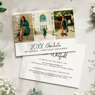 White Minimalist Photo Collage Graduation Party Invitation