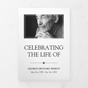 White Minimalist Photo Funeral Tri-Fold Program