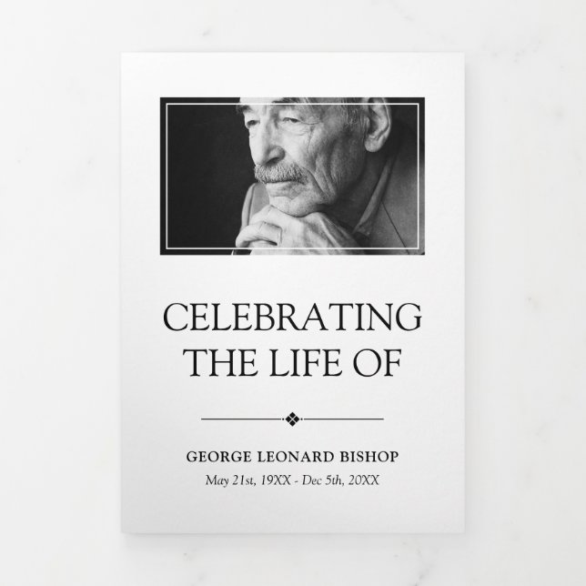 White Minimalist Photo Funeral Tri-Fold Program (Cover)