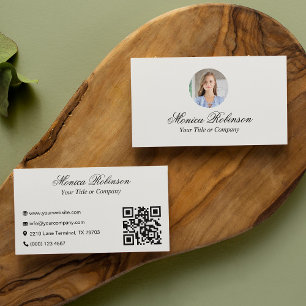 White Minimalist Photo QR Code Business Card