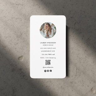 White Minimalist Photo & QR Code Modern Business Card
