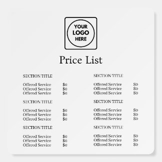 White Minimalist Price List | Custom Business Logo Foam Board