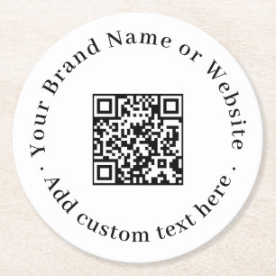 White Minimalist QR Clean Scan Me Round Design Round Paper Coaster