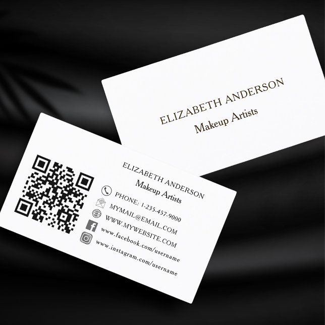 White minimalist Qr code social media premium Business Card (Creator Uploaded)