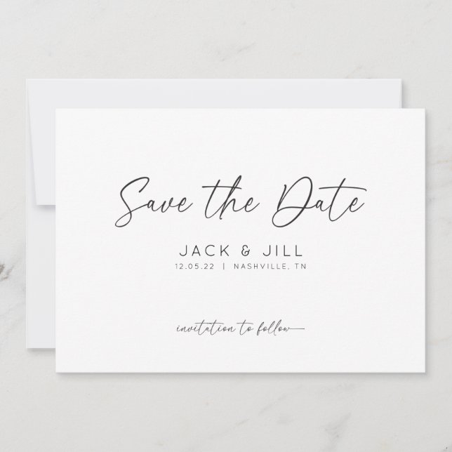 White Minimalist Save The Date Invitation (Front)