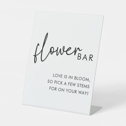 White Minimalist Script Bridal Shower Flower Bar Pedestal Sign