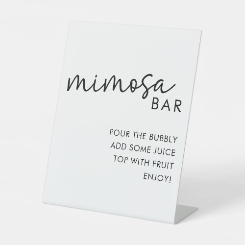 White Minimalist Script Bridal Shower Mimosa Bar Pedestal Sign