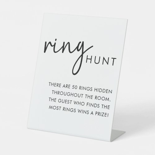 White Minimalist Script Bridal Shower Ring Hunt Pedestal Sign