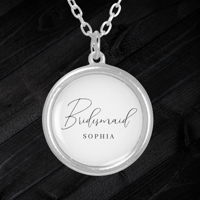 White Minimalist Script Bridesmaid Silver Plated Necklace (Creator Uploaded)