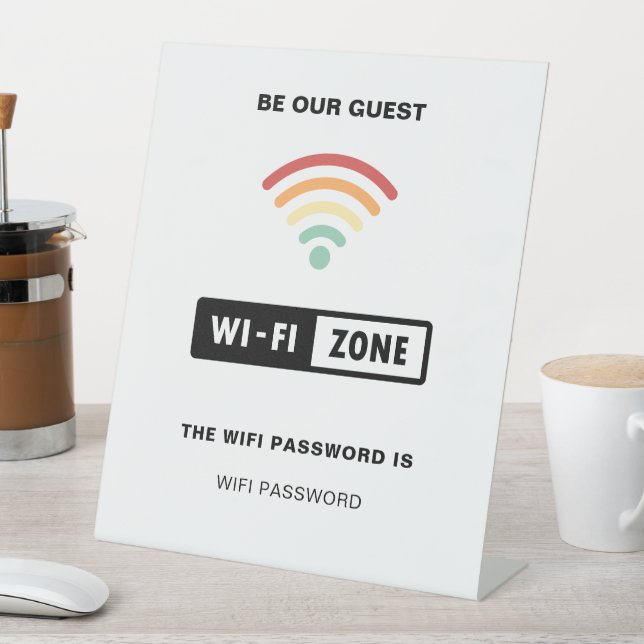White Minimalist Simple Wifi Password  Pedestal Sign (In SItu)