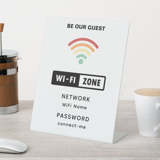 White Minimalist Simple Wifi Password Pedestal Sign (In SItu)