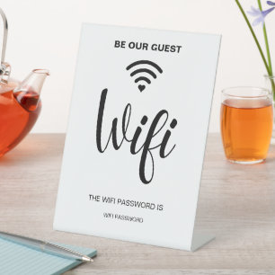 White Minimalist Simple Wifi Password  Pedestal Sign