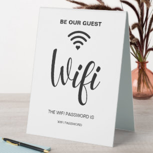 White Minimalist Simple Wifi Password  Table Tent