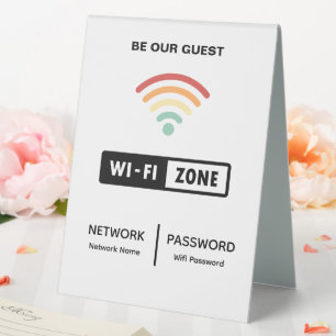 White Minimalist Simple Wifi Password  Table Tent
