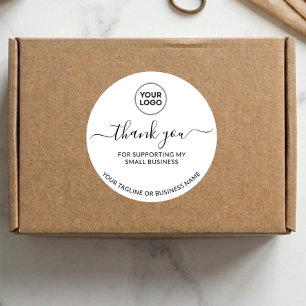 White Minimalist Thank You Logo Round Sticker