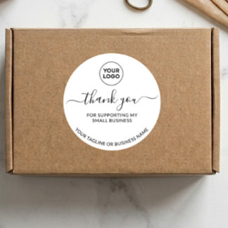 White Minimalist Thank You Logo Round Sticker