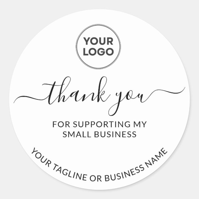 White Minimalist Thank You Logo  Round Sticker (Front)