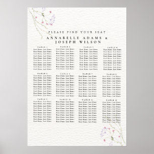 White Minimalist watercolor flowers Seating Charts