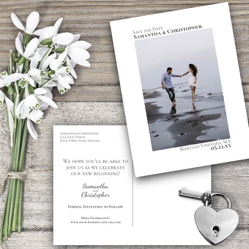 White Minimalist Wedding Photo Save The Date Announcement Postcard