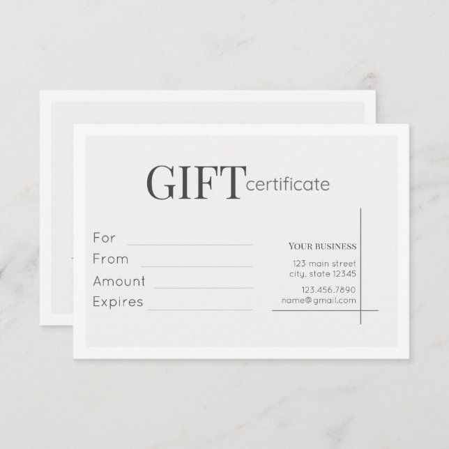White Minimalistic Business Gift Certificate Card (Front/Back)