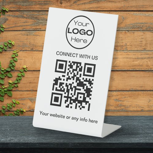 White Minimalistic Business Logo and QR Code  Pedestal Sign