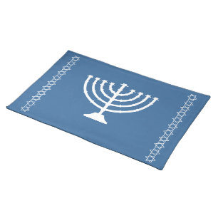 white Minorah medium blue placemats