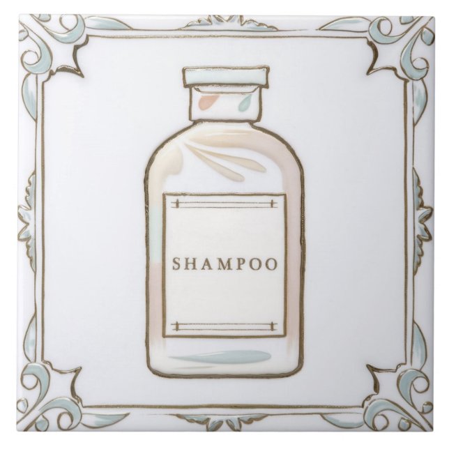 White Mint Coral Shampoo Bottle Funny Bathroom Ceramic Tile (Front)