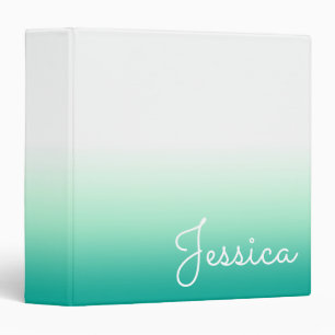 White Mint Green and Teal Colorblock Ombre 3 Ring Binder