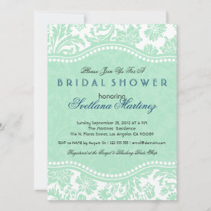 White & Mint-Green Floral Dam Bridal Shower Invite