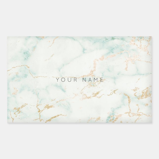 White Mint Green Gold Gray Marble Vip Rectangular Sticker (Front)