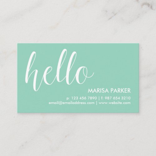 White  Mint Green Hello Business Card