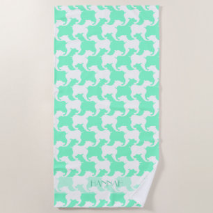 White Mint Houndstooth Dogs Name Beach Towel