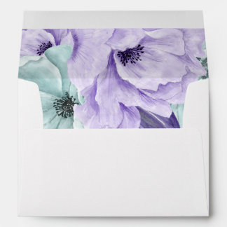White Mint Lavender Purple Watercolor Peonies Envelope