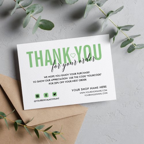 WHITE MINTTHANK YOU FOR YOUR ORDER SOCIAL ENCLOSURE CARD